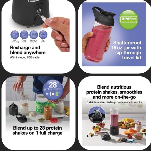 Hamilton Beach Cordless Personal Blender, 16oz, Model #51180 Like New - Picture 3 of 14